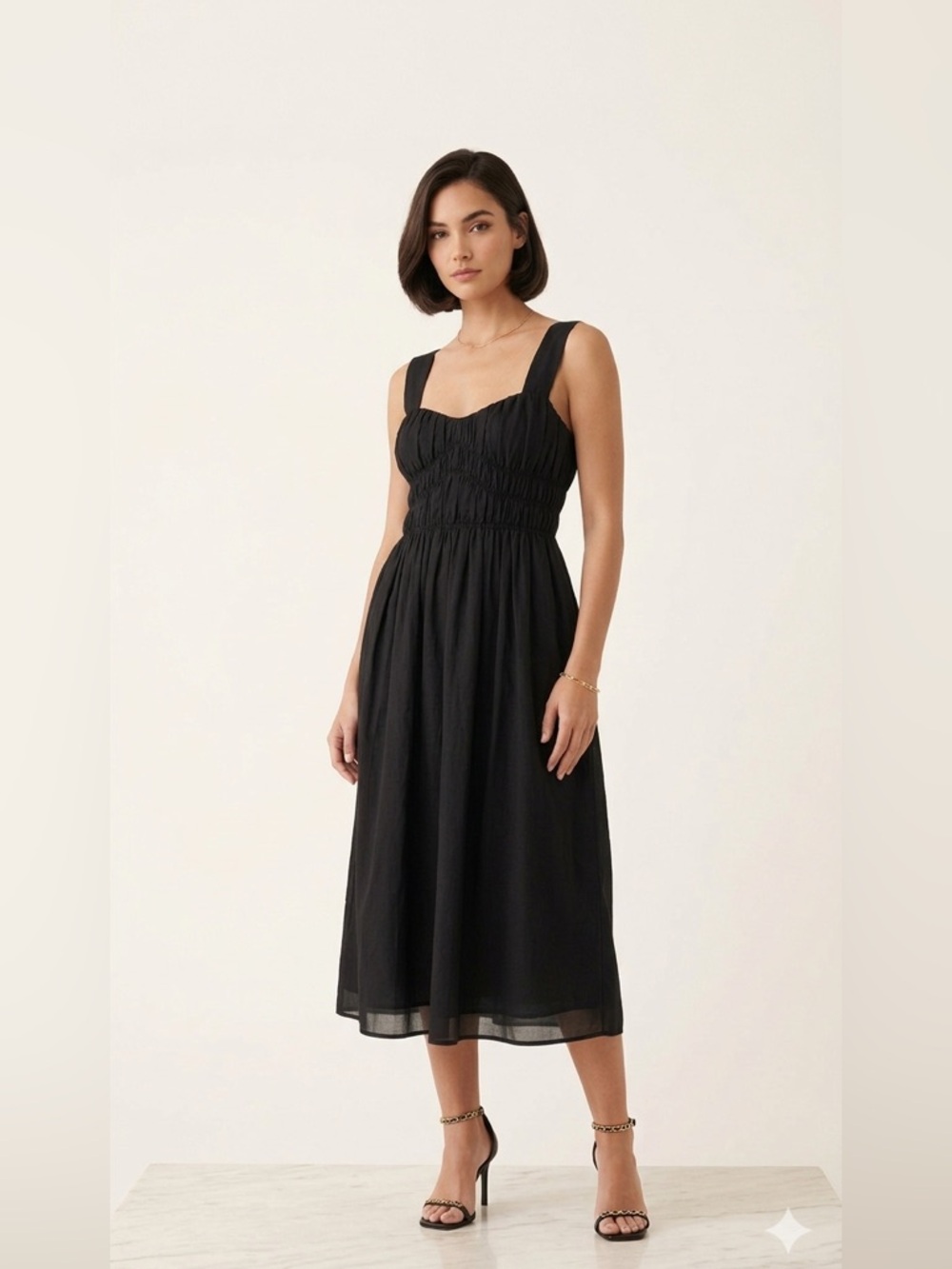 Burberry Black Cotton Midi Dress Wide Straps Size 2